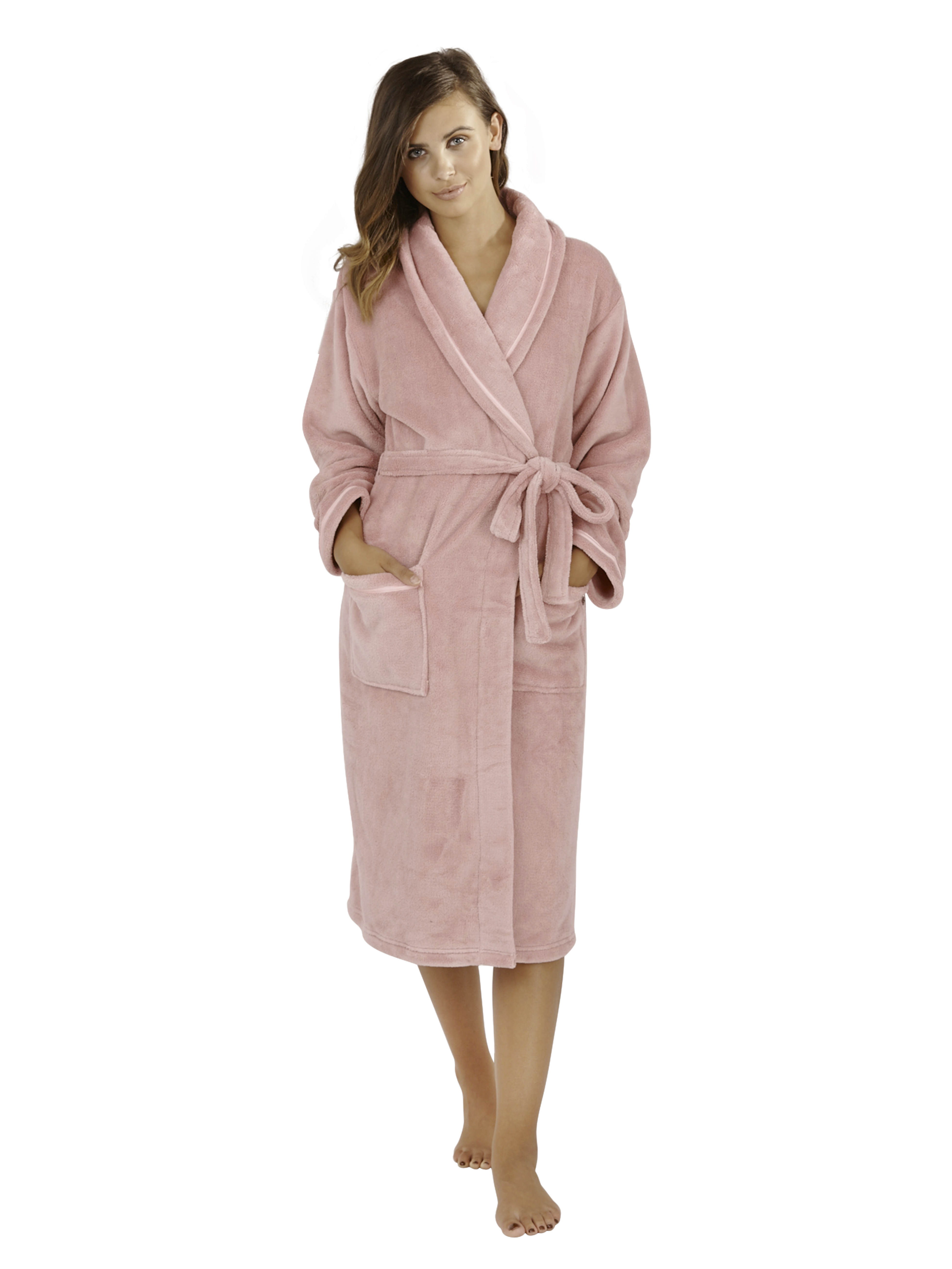 WOMENS FULL LENGTH FLEECE BATH ROBE DRESSING GOWN HOUSECOAT+ BELT